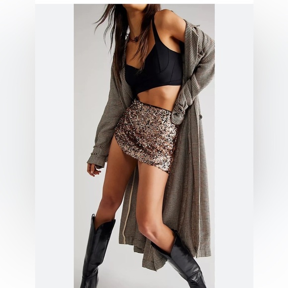 Free People Annalise Sequin Mini Skirt Size 10 - Picture 9 of 11